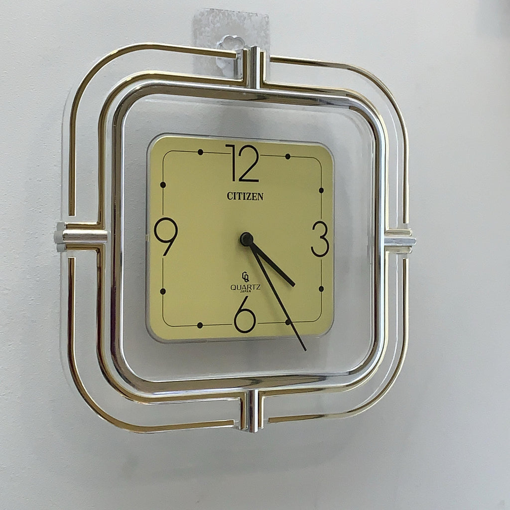 Citizen Quartz Japan Square Wall Clock – 1970s Acrylic Chrome Frame, Restored