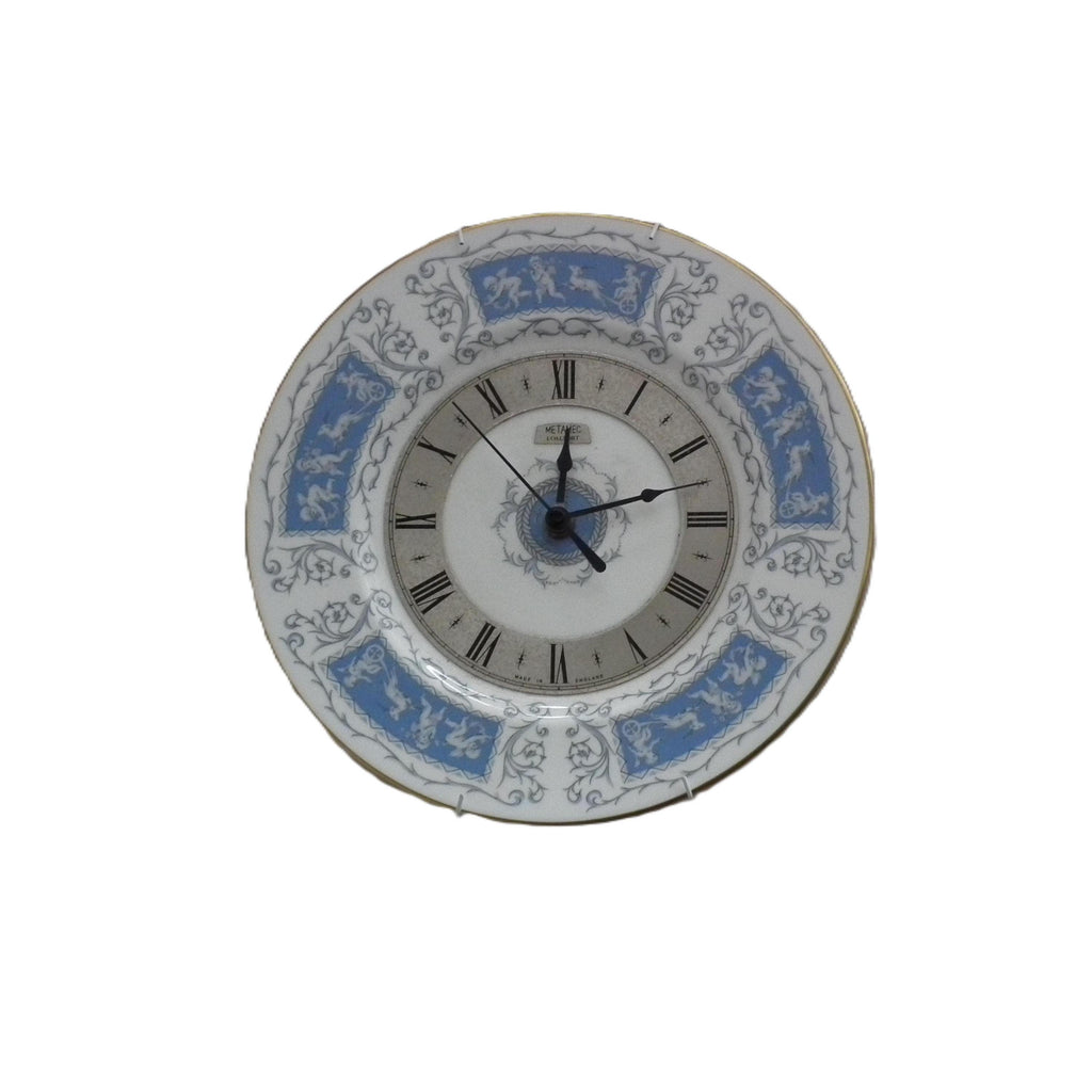 Coalport Blue Revelry Bone China Clock – Neoclassical Blue White Plate, England