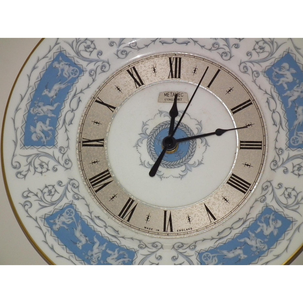Coalport Blue Revelry Bone China Clock – Neoclassical Blue White Plate, England
