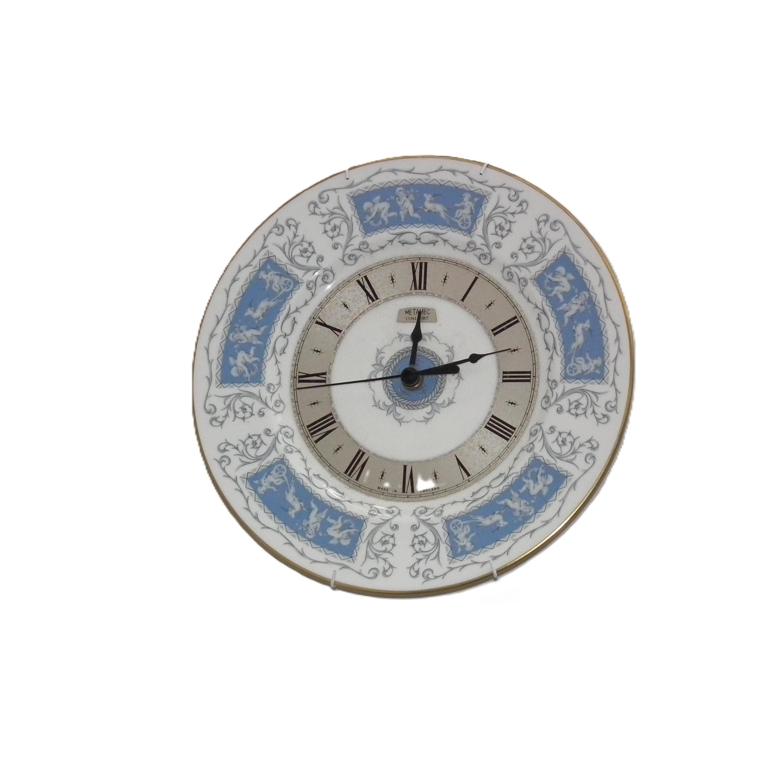 Coalport Blue Revelry Bone China Clock – Neoclassical Blue White Plate, England
