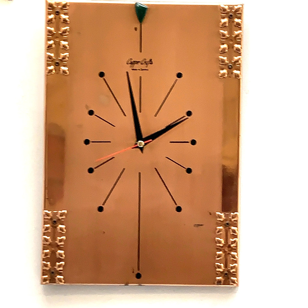Copper Crafts Zambia Starburst Wall Clock — Malachite Marker, Vintage 1960s
