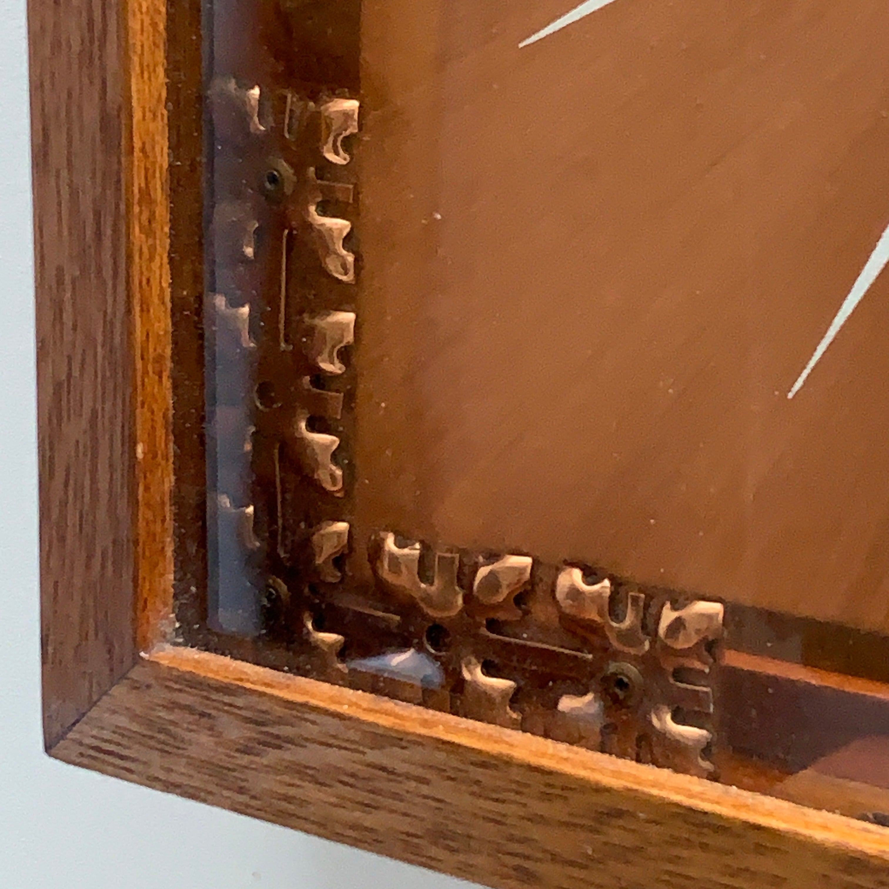 Copper Crafts Zambia Starburst Wall Clock Oak Frame Malachite Markers Vintage 1960s