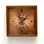 Copper Crafts Zambia Starburst Wall Clock Oak Frame Malachite Markers Vintage 1960s