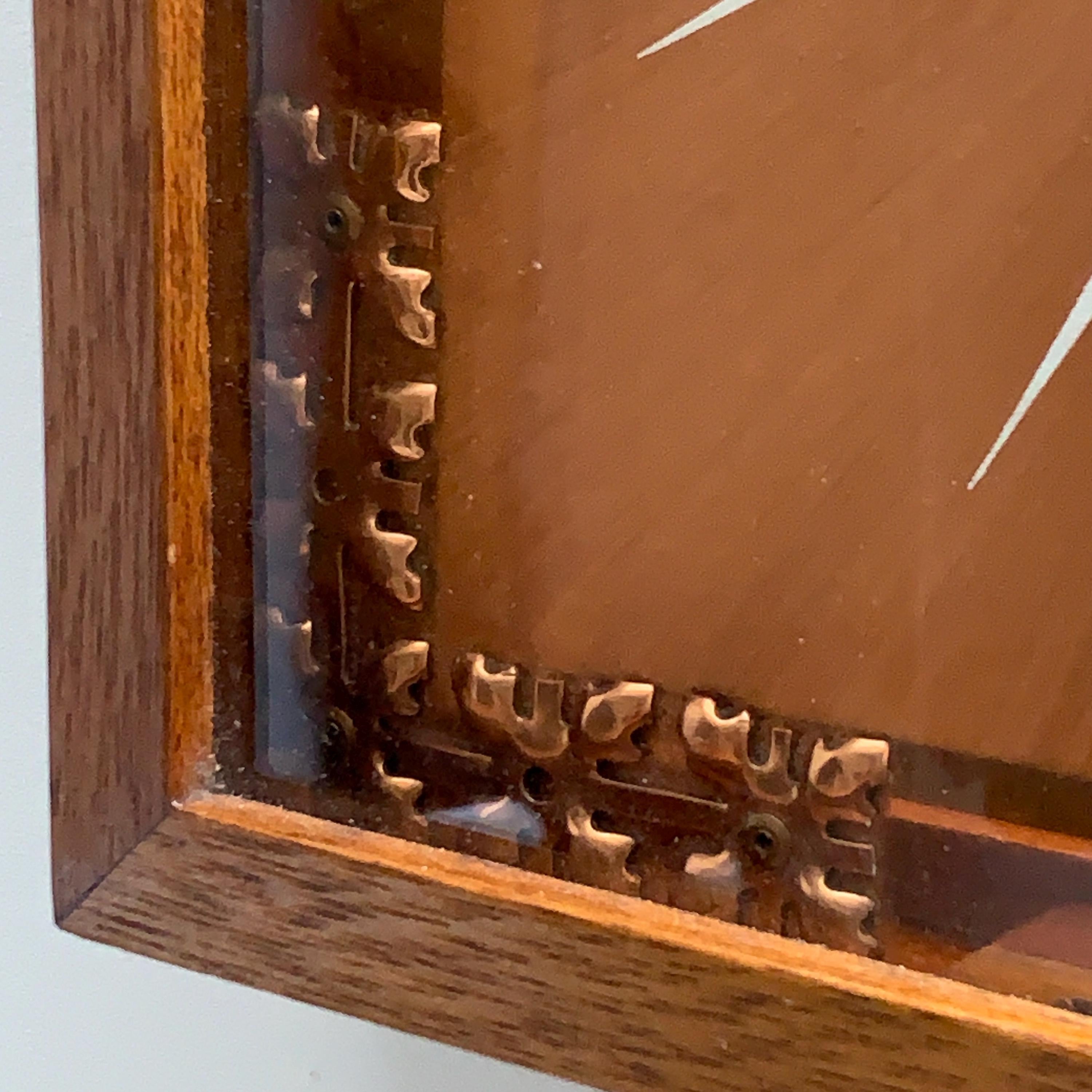 Copper Crafts Zambia Starburst Wall Clock Oak Frame Malachite Markers Vintage 1960s