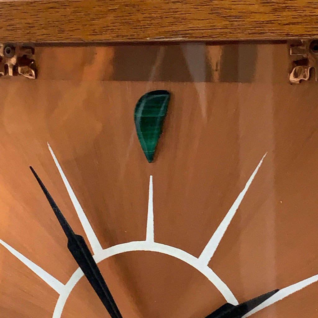 Copper Crafts Zambia Starburst Wall Clock Oak Frame Malachite Markers Vintage 1960s