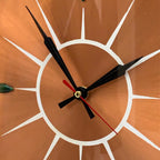 Copper Crafts Zambia Starburst Wall Clock Oak Frame Malachite Markers Vintage 1960s