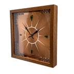 Copper Crafts Zambia Starburst Wall Clock Oak Frame Malachite Markers Vintage 1960s