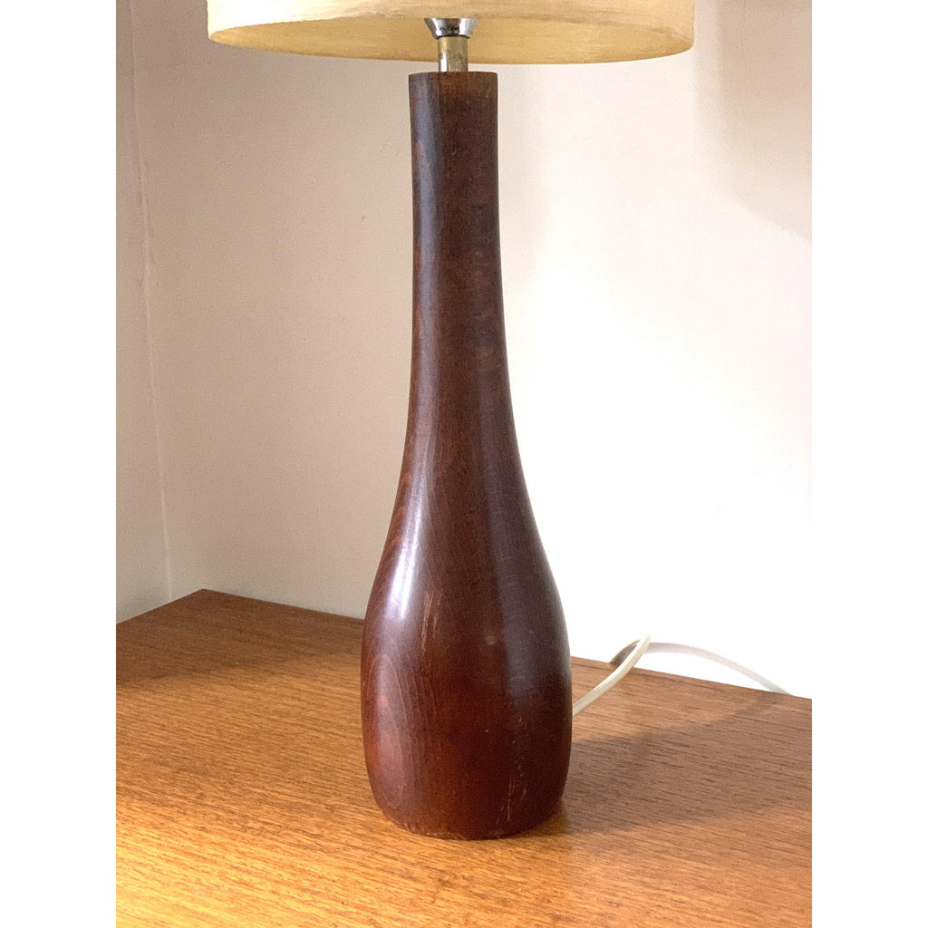 Danish Teak Bottle Table Lamp – 1960s ESA Denmark Solid Teak Original Fibreglass Drum Shade