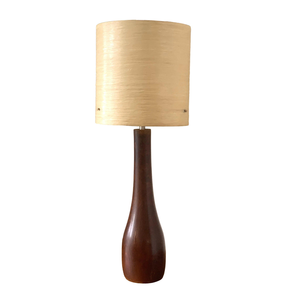 Danish Teak Bottle Table Lamp – 1960s ESA Denmark Solid Teak Original Fibreglass Drum Shade