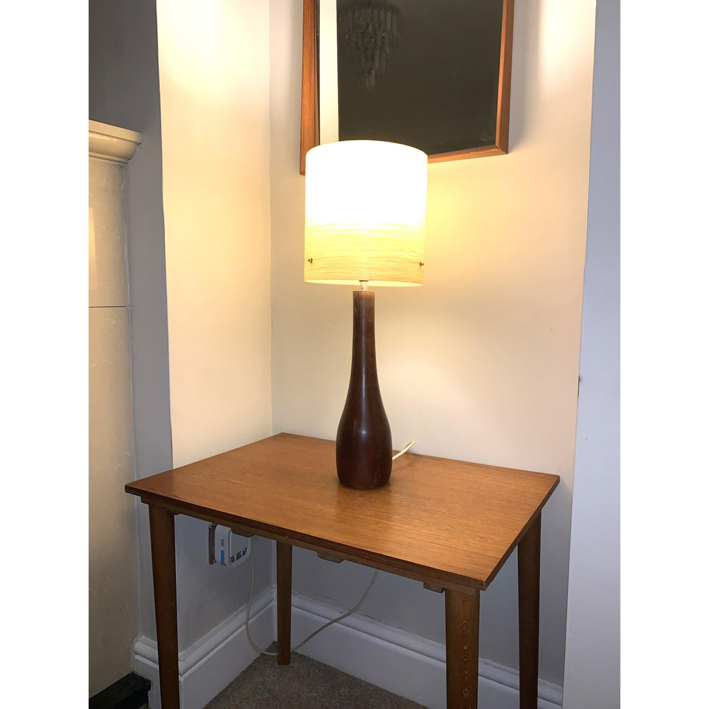 Danish Teak Bottle Table Lamp – 1960s ESA Denmark Solid Teak Original Fibreglass Drum Shade