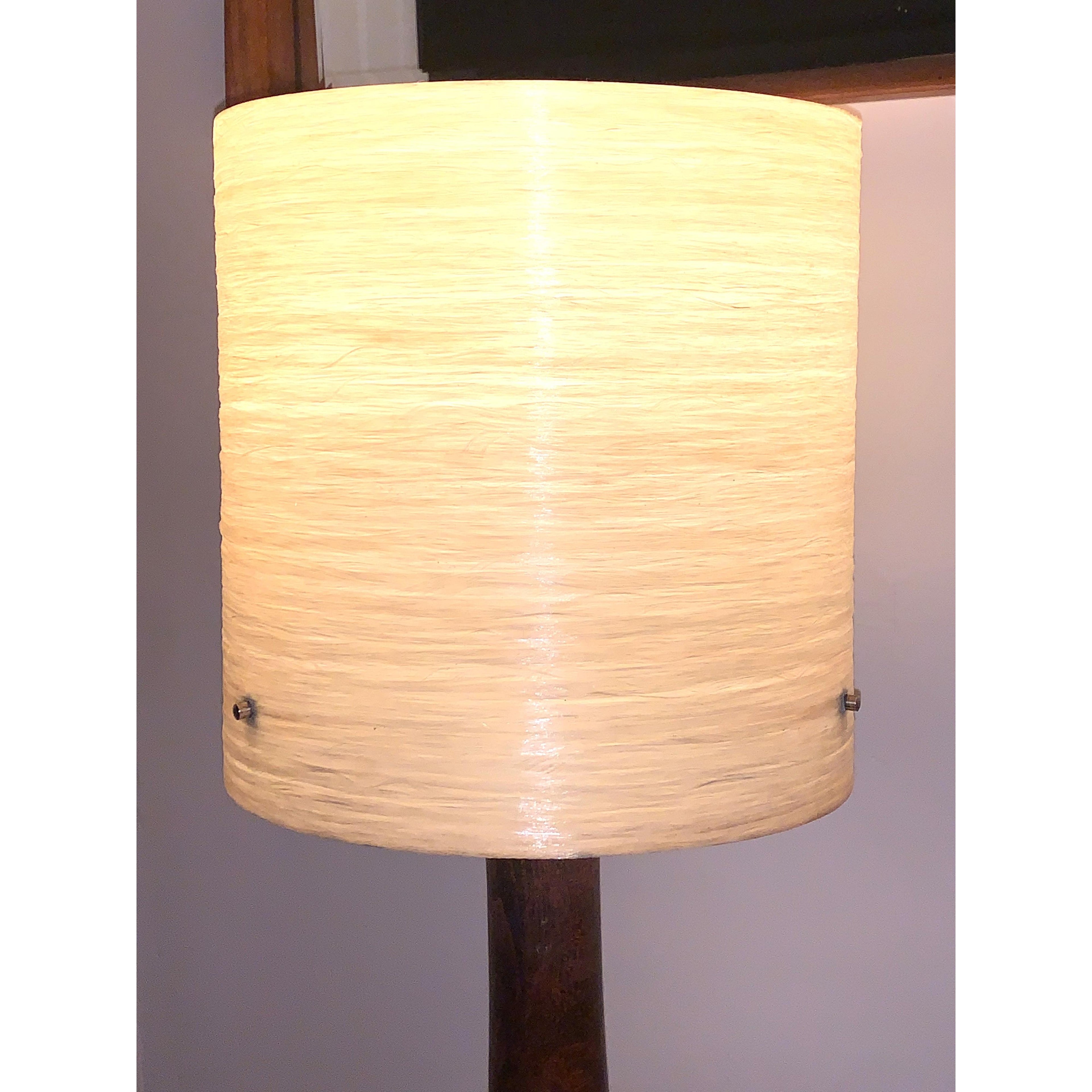 Danish Teak Bottle Table Lamp – 1960s ESA Denmark Solid Teak Original Fibreglass Drum Shade
