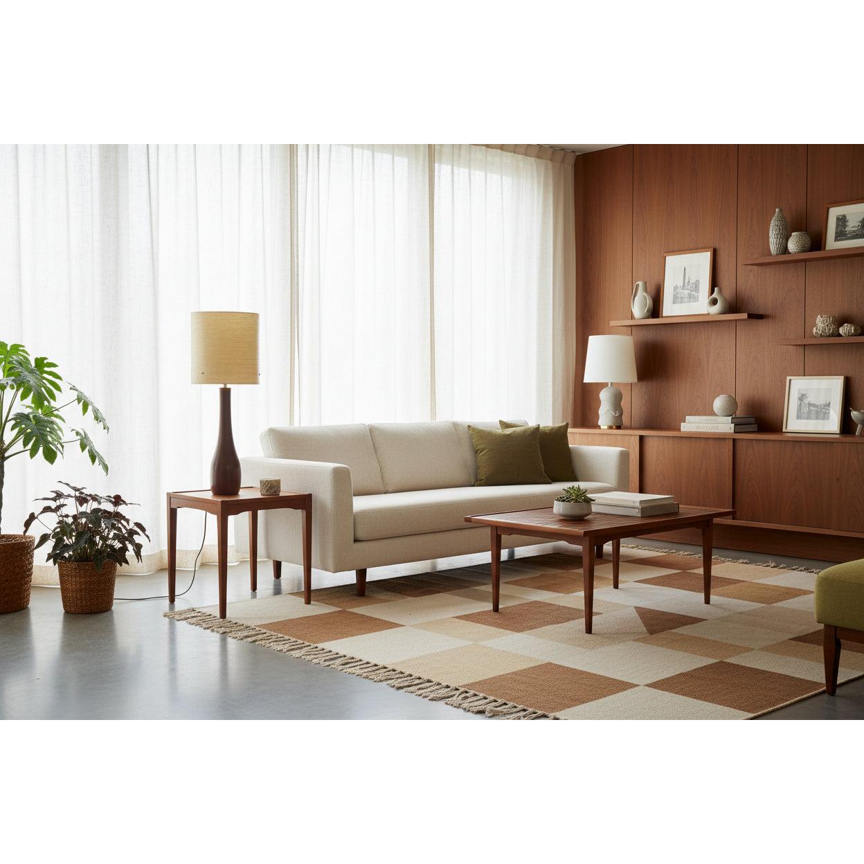 Danish Teak Bottle Table Lamp – 1960s ESA Denmark Solid Teak Original Fibreglass Drum Shade