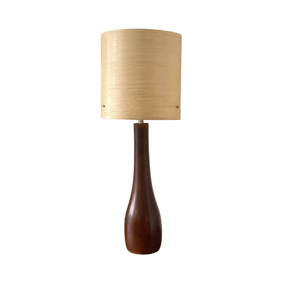 Danish Teak Bottle Table Lamp – 1960s ESA Denmark Solid Teak Original Fibreglass Drum Shade