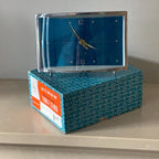 Diamond Mechanical Table Clock – Blue Dial, Chrome Case, NOS, 1980s