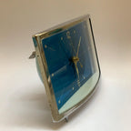 Diamond Mechanical Table Clock – Blue Dial, Chrome Case, NOS, 1980s