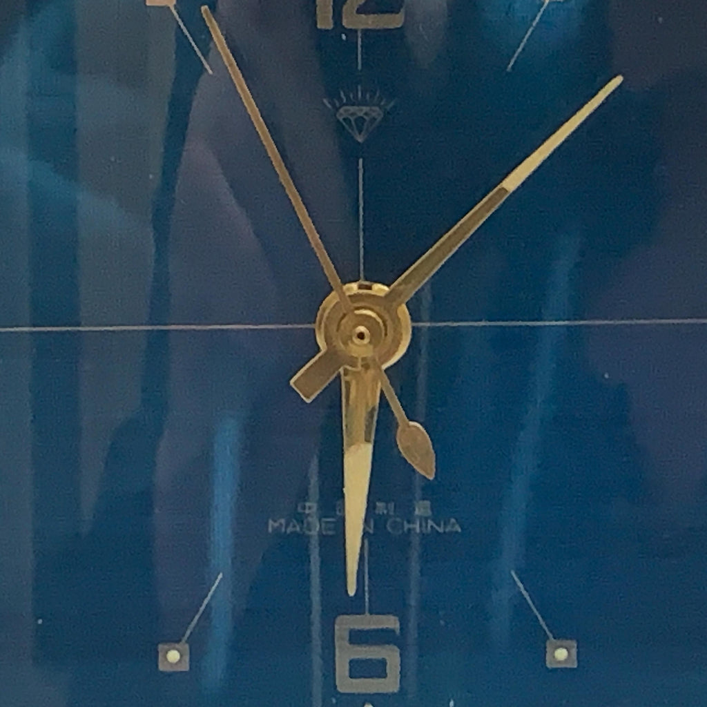 Diamond Mechanical Table Clock – Blue Dial, Chrome Case, NOS, 1980s