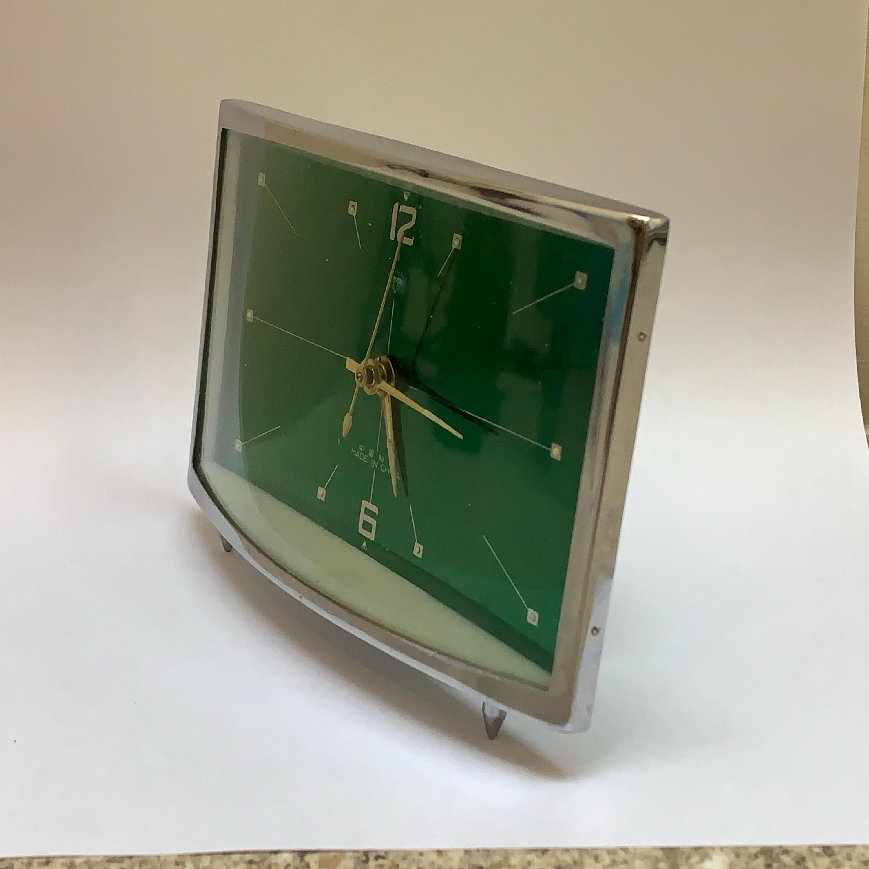 Diamond Mechanical Table Clock – Green Dial, NOS Original Box, 1980s
