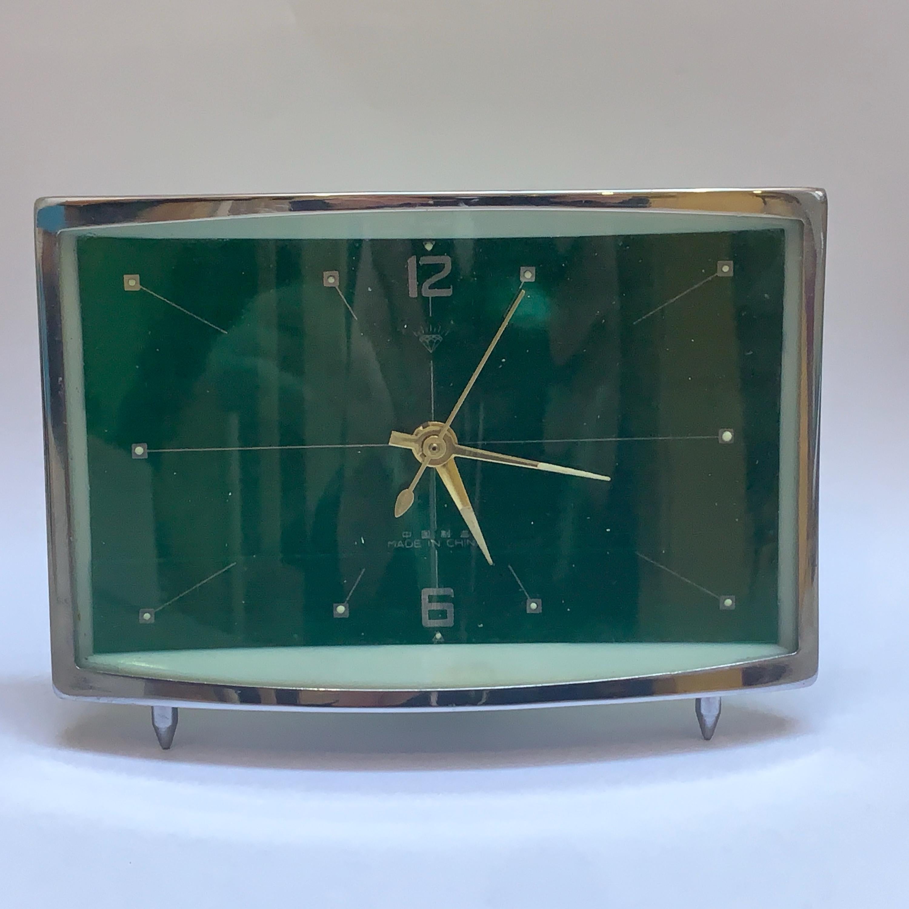 Diamond Mechanical Table Clock – Green Dial, NOS Original Box, 1980s