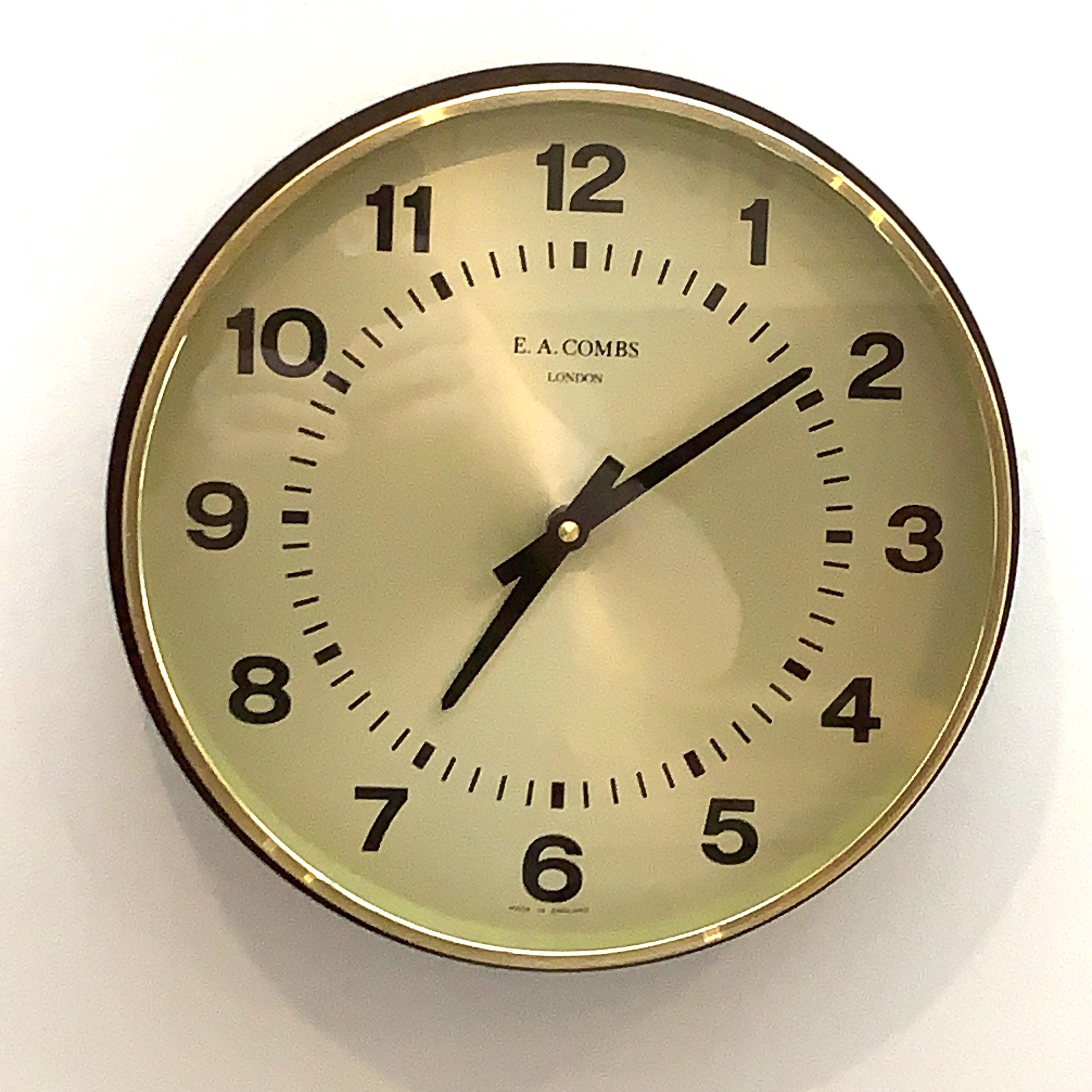 E A Combs London Wall Clock – Gold Sunburst Bakelite, Hechinger German Movement, 1960s
