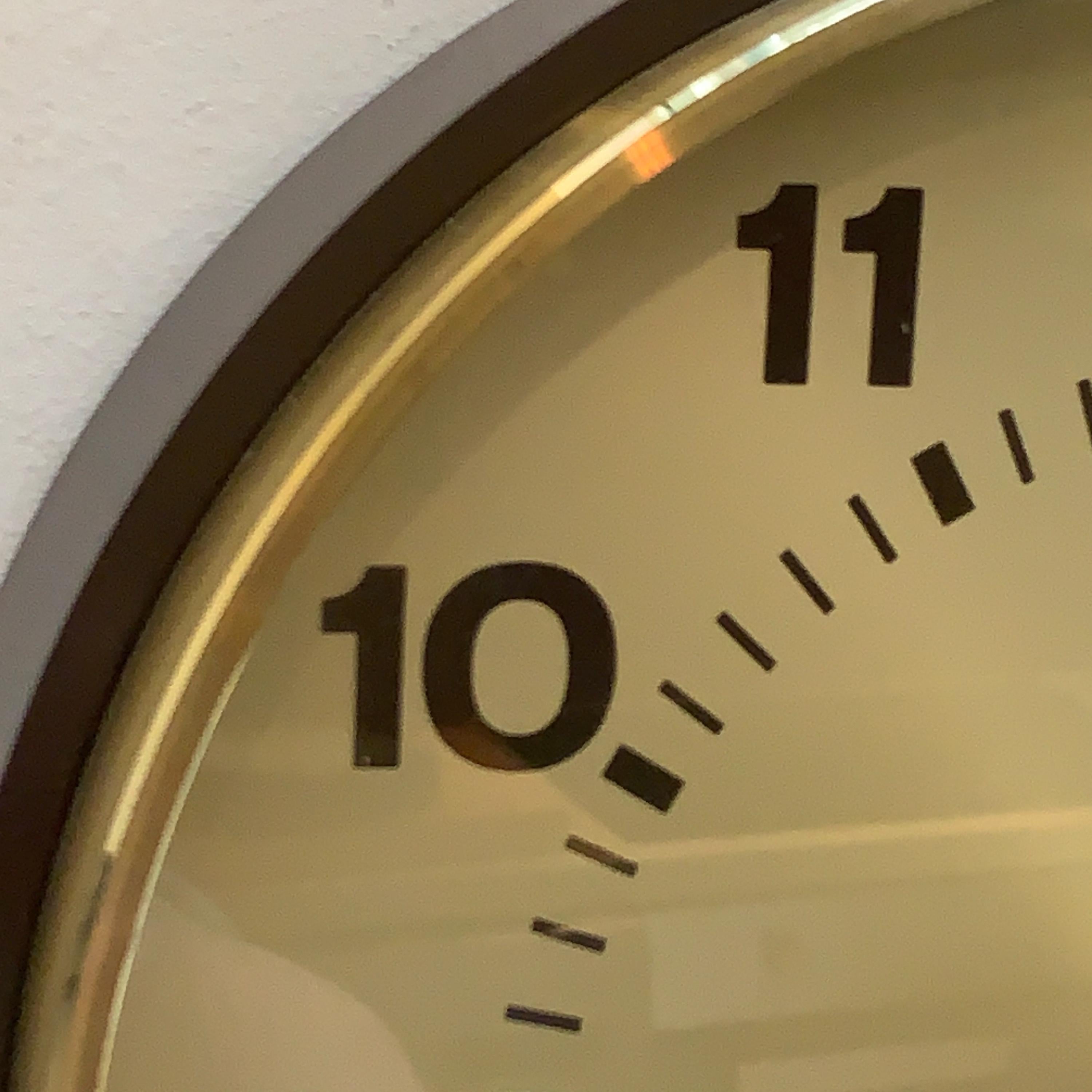 E A Combs London Wall Clock – Gold Sunburst Bakelite, Hechinger German Movement, 1960s