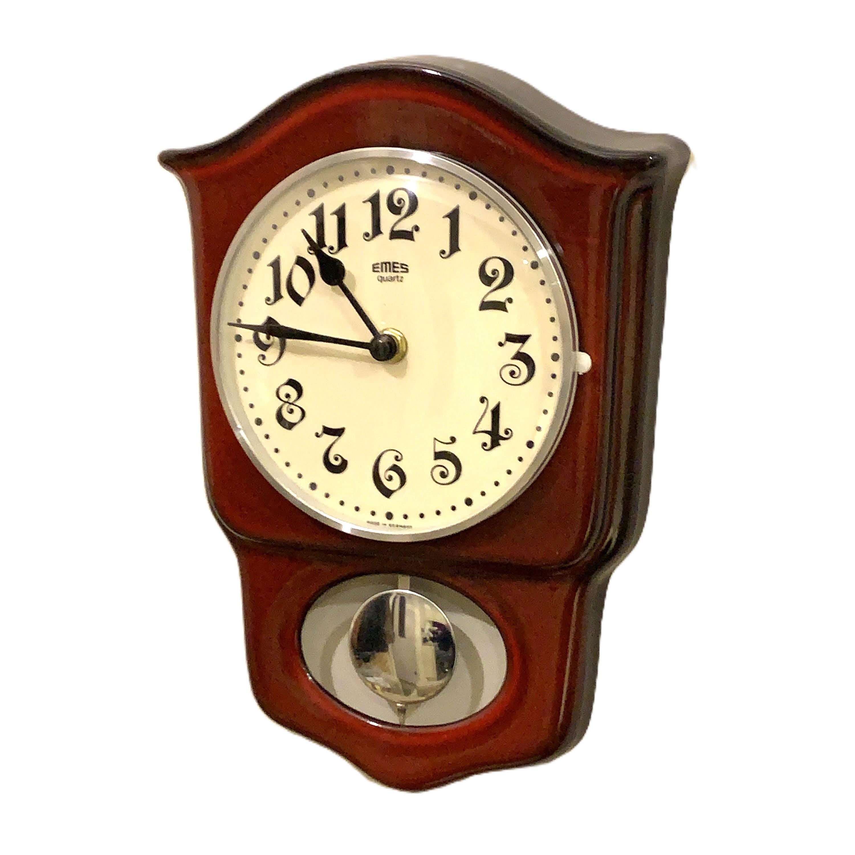 EMES Ceramic Pendulum Wall Clock – NOS German Schoolhouse Style, New Quartz