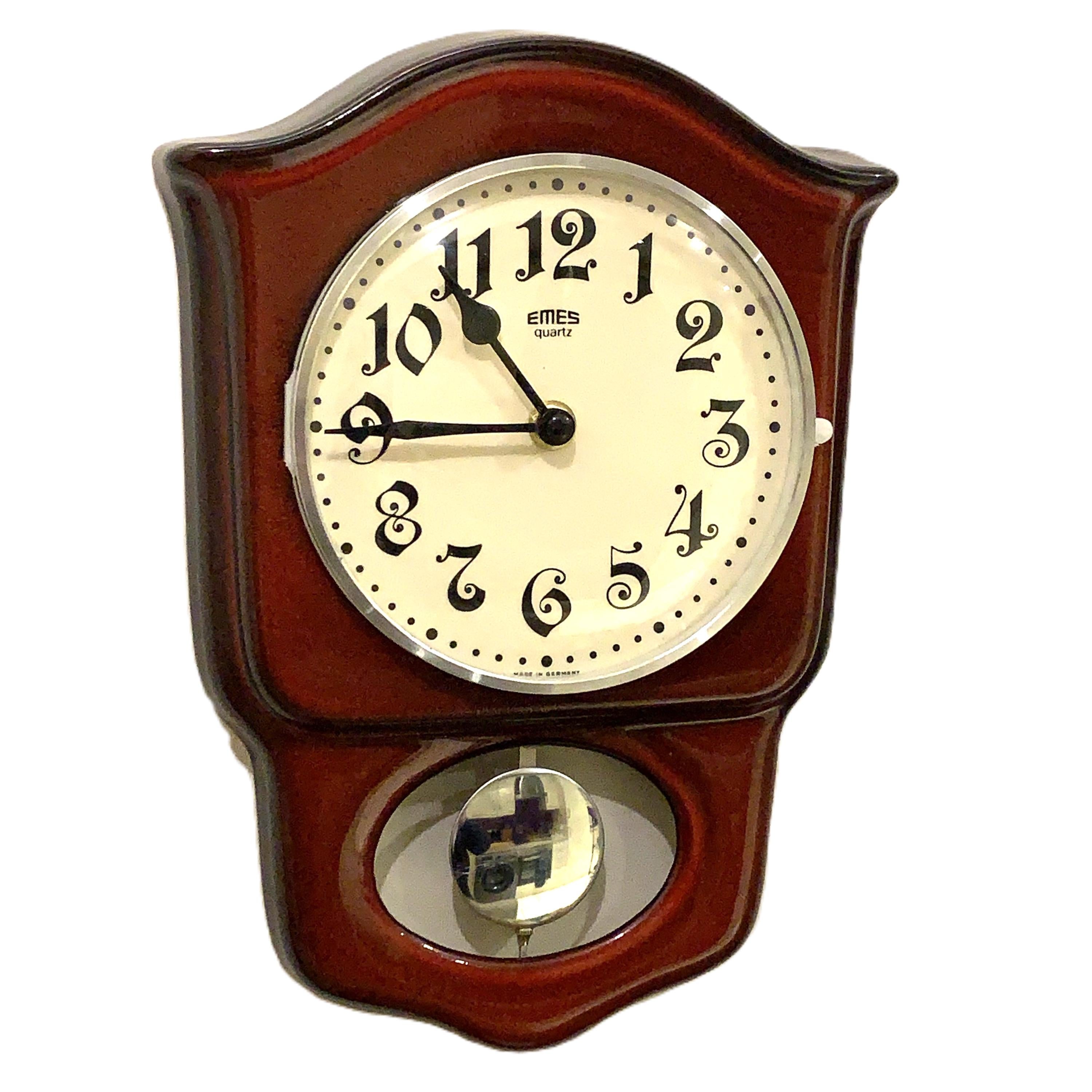 EMES Ceramic Pendulum Wall Clock – NOS German Schoolhouse Style, New Quartz