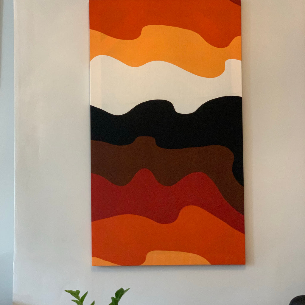 Eine Lepistö Aalto 1977 Finlayson Textile Wall Art – Scandinavian Mid Century Modern Framed Panel