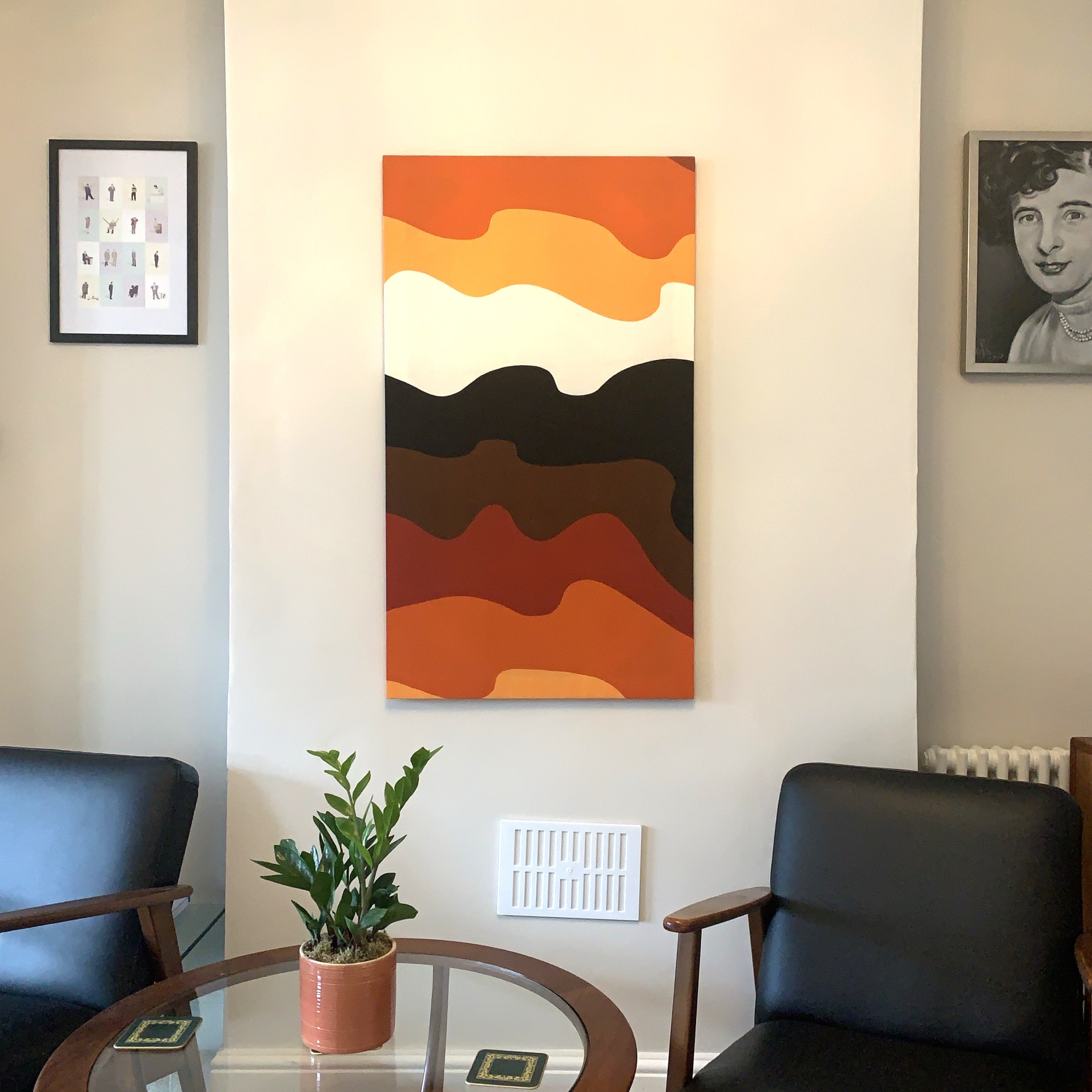 Eine Lepistö Aalto 1977 Finlayson Textile Wall Art – Scandinavian Mid Century Modern Framed Panel