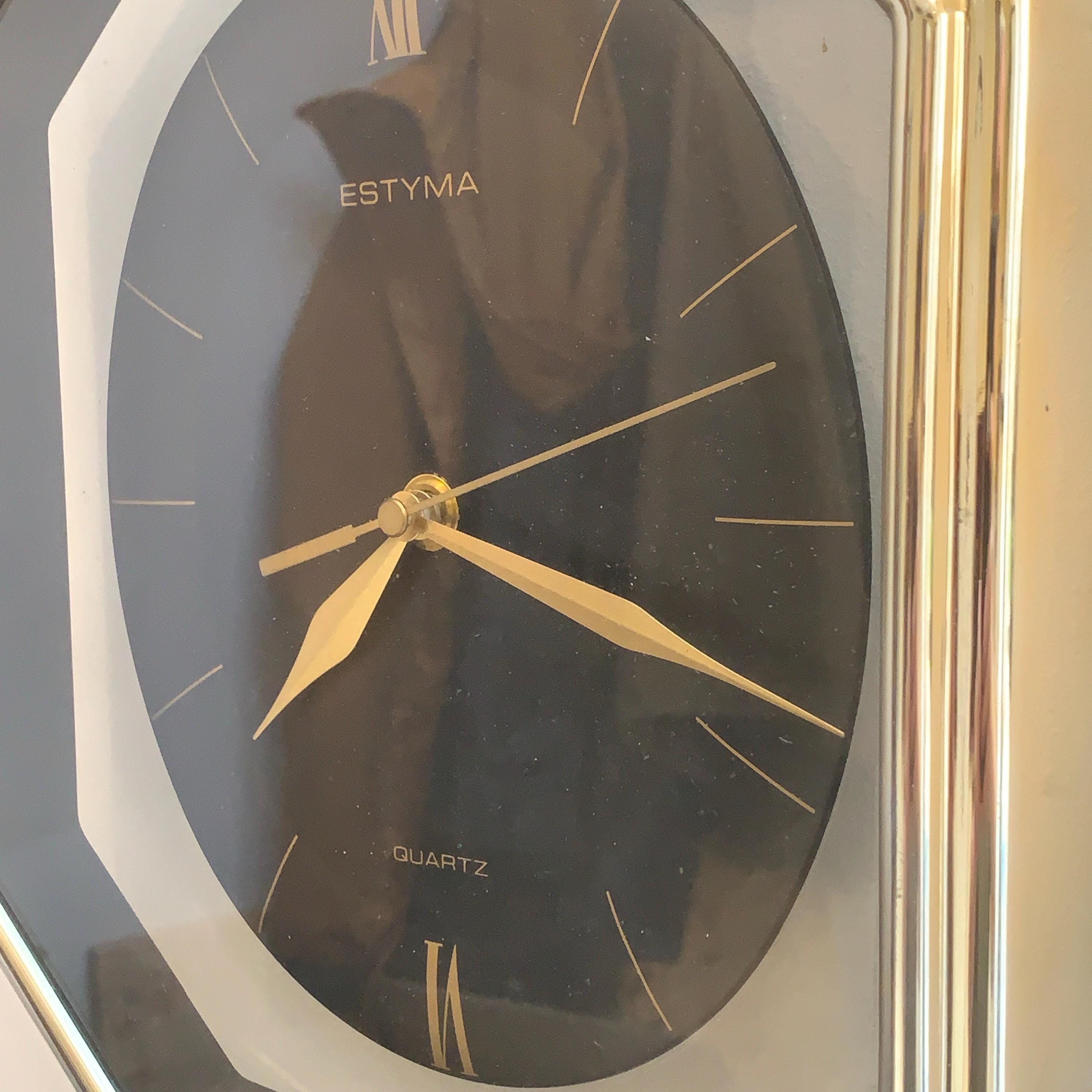 Estyma Octagonal Wall Clock – 1970s Black Dial, Gold Roman Numerals, Clear Panel