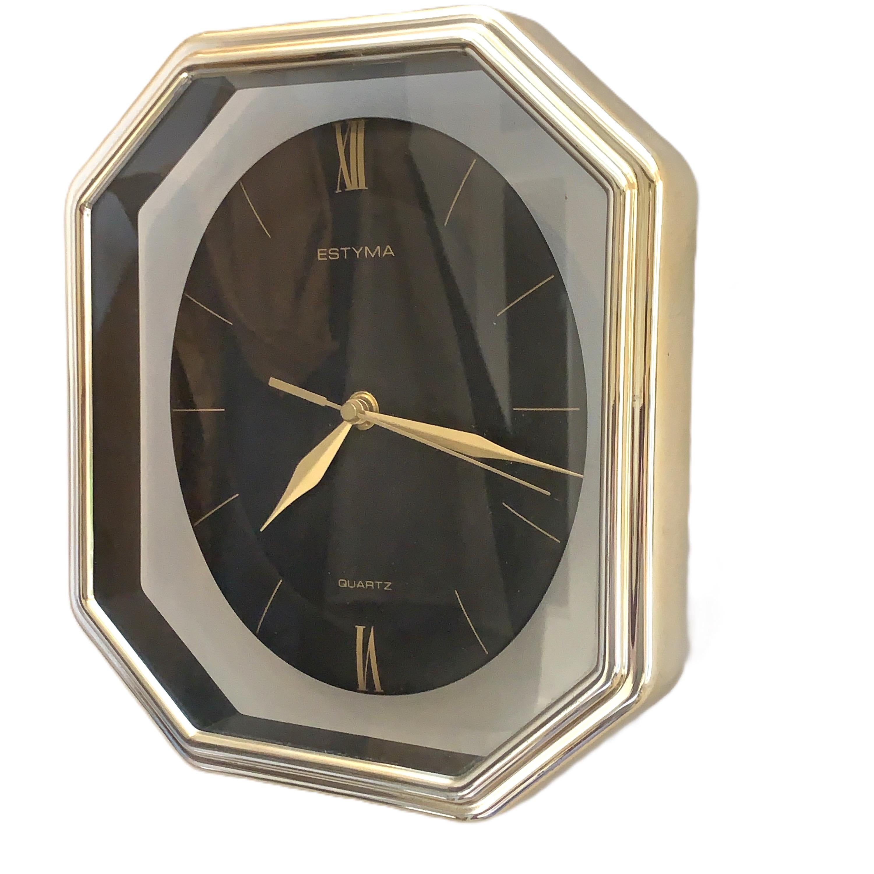 Estyma Octagonal Wall Clock – 1970s Black Dial, Gold Roman Numerals, Clear Panel