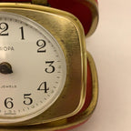 Europa Travel Alarm Clock – Red Leatherette Case, Germany, 2 Jewels, 1960s