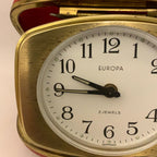 Europa Travel Alarm Clock – Red Leatherette Case, Germany, 2 Jewels, 1960s