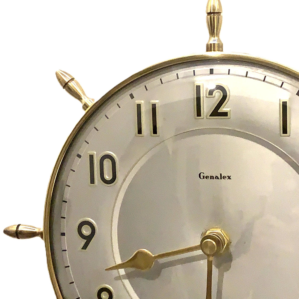 Genalex Smiths Ship Wheel Clock: Brass, Convex Glass, 1950s British Quartz