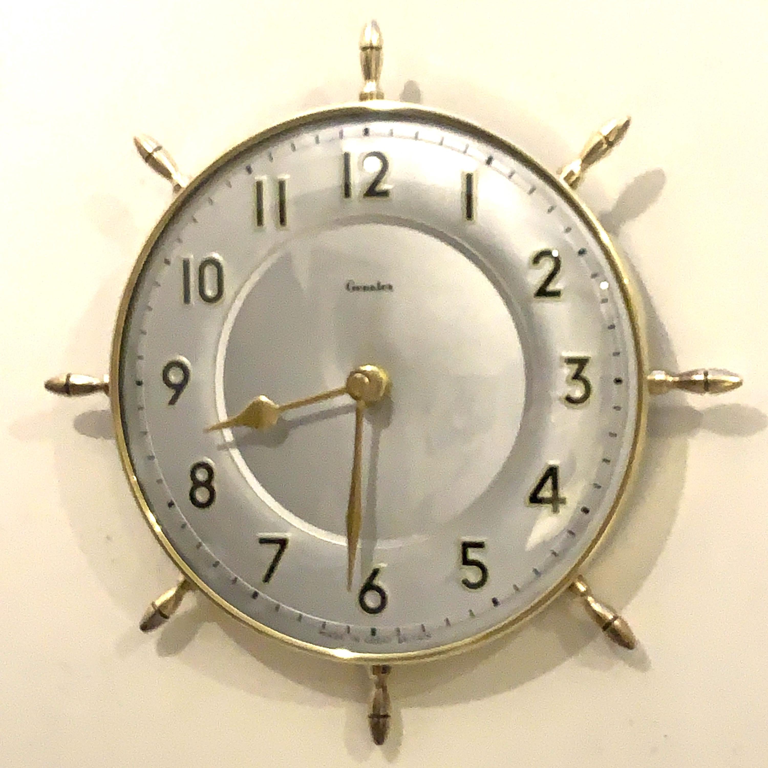 Genalex Smiths Ship Wheel Clock: Brass, Convex Glass, 1950s British Quartz