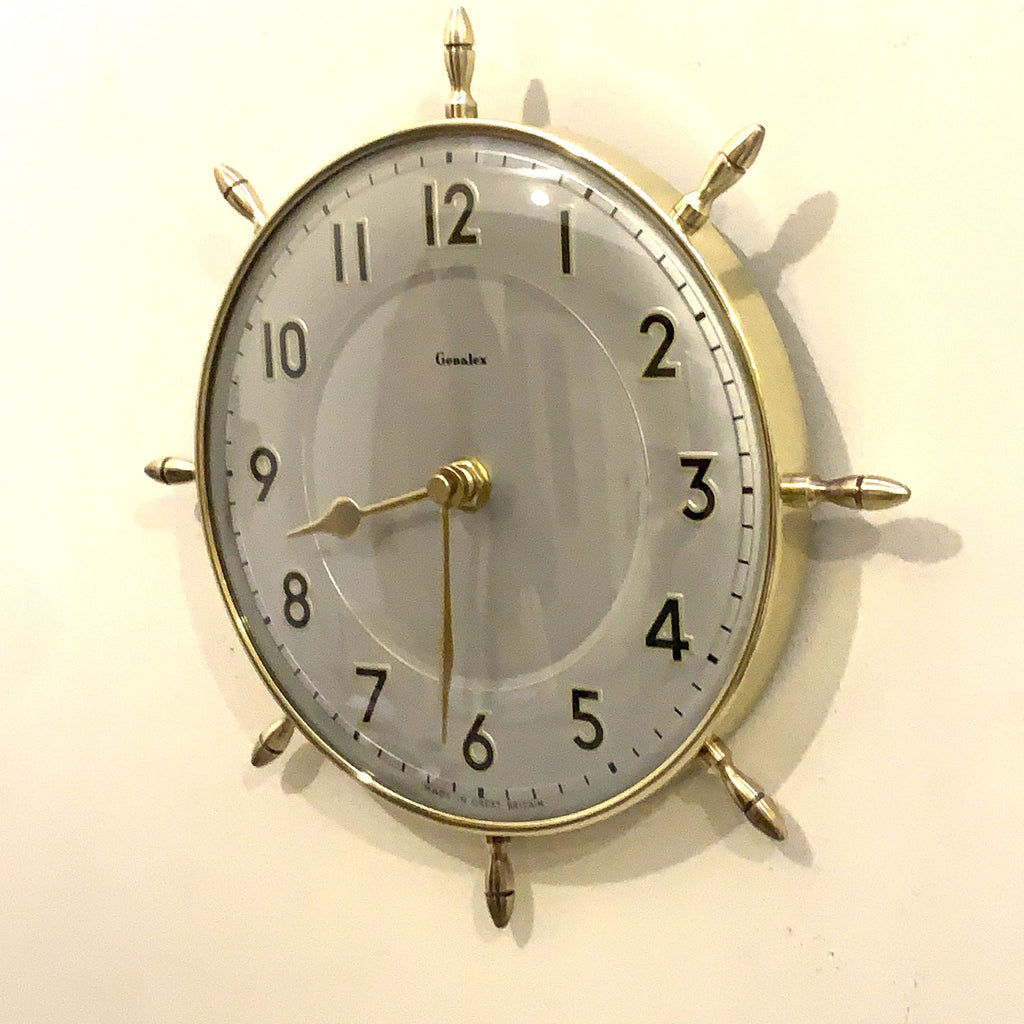 Genalex Smiths Ship Wheel Clock: Brass, Convex Glass, 1950s British Quartz