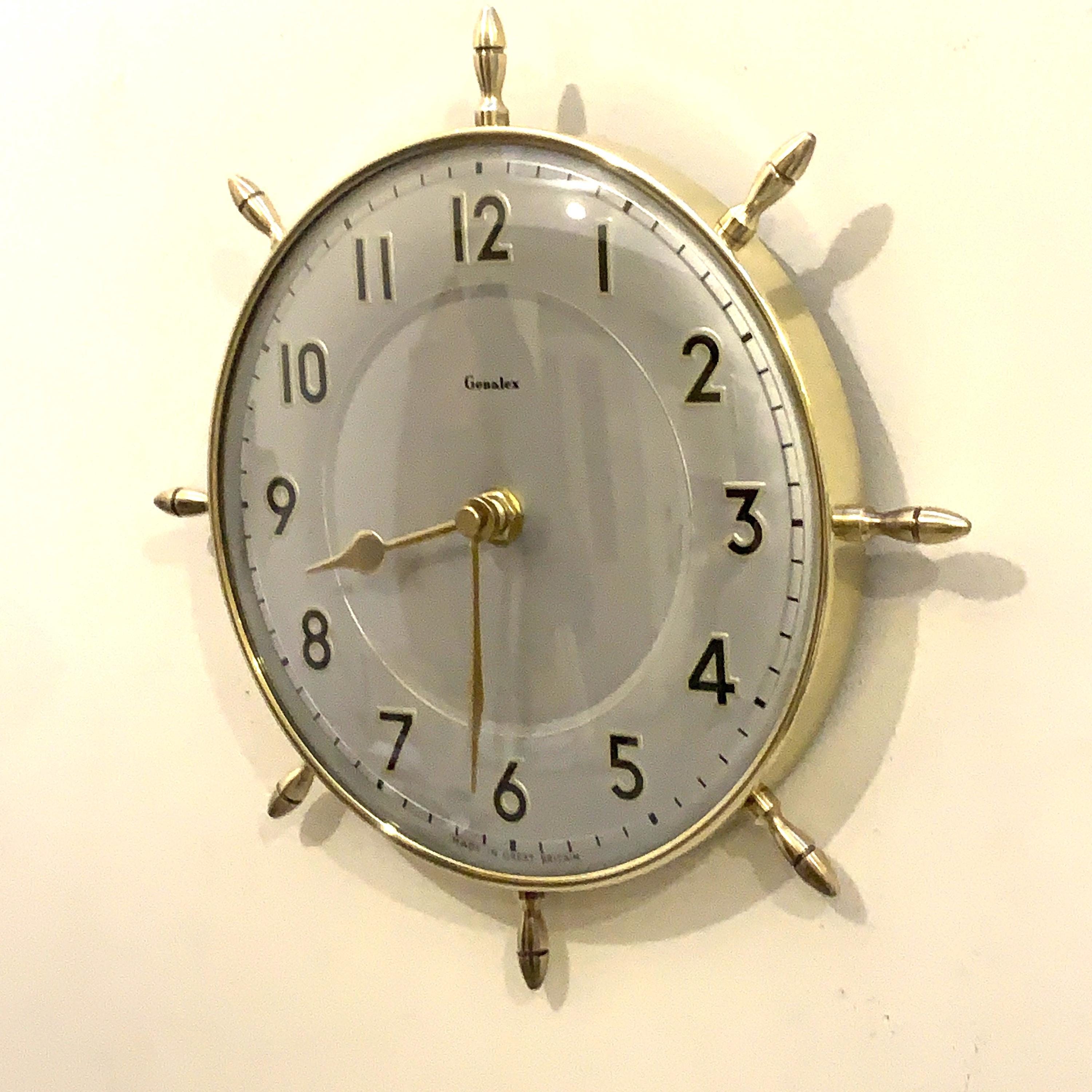 Genalex Smiths Ship Wheel Clock: Brass, Convex Glass, 1950s British Quartz