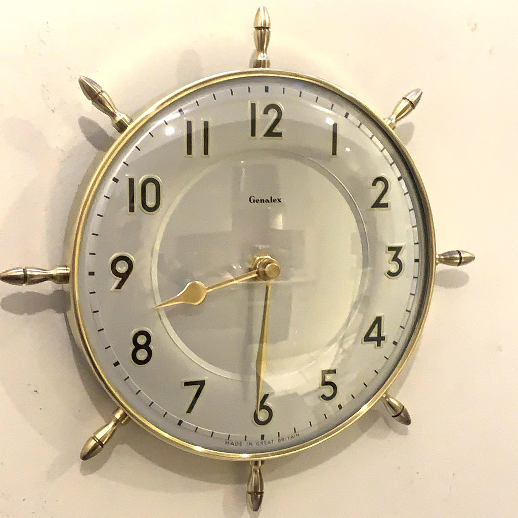 Genalex Smiths Ship Wheel Clock: Brass, Convex Glass, 1950s British Quartz