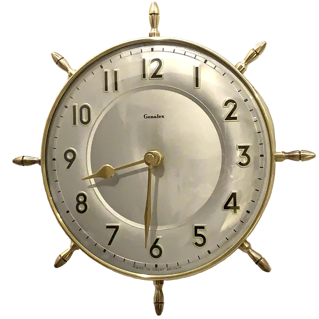 Genalex Smiths Ship Wheel Clock: Brass, Convex Glass, 1950s British Quartz