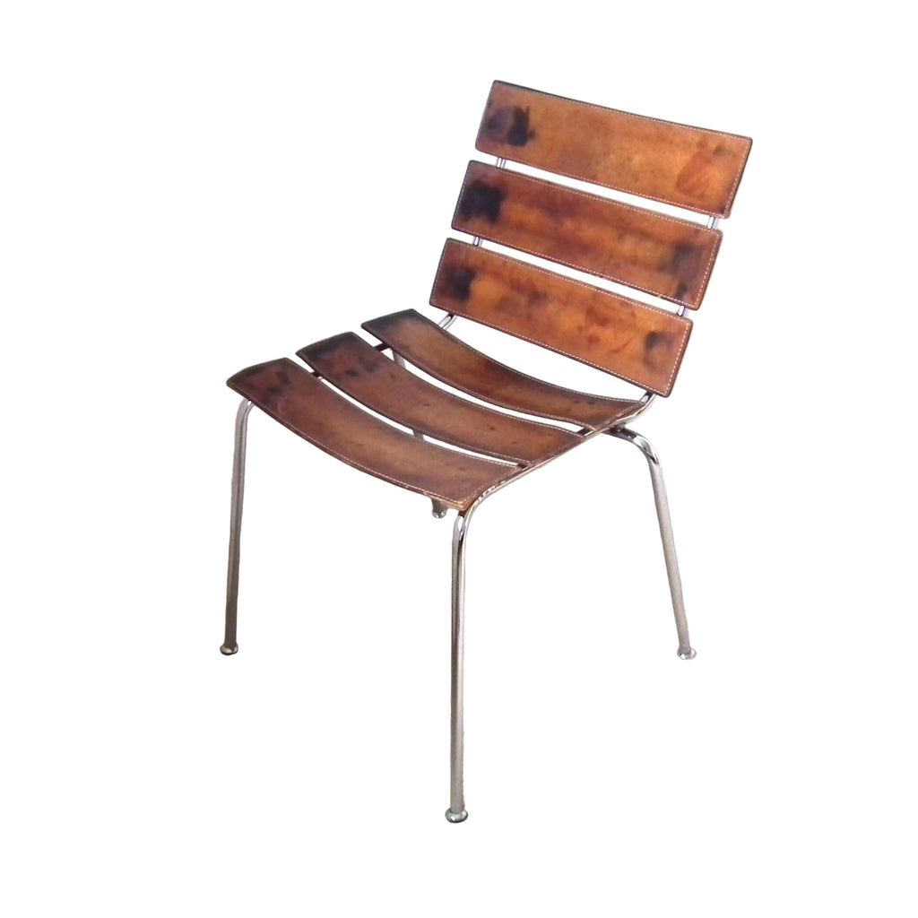 Giancarlo Vegni Fasem Stripe Chair – Italian Leather Chrome, Vintage Mid Century Modern