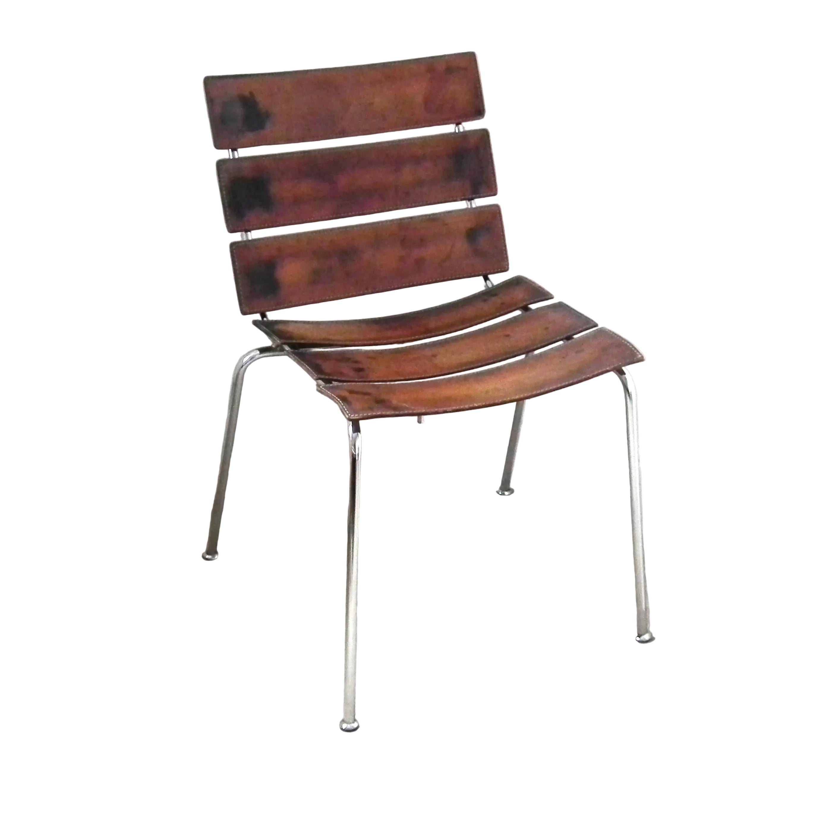 Giancarlo Vegni Fasem Stripe Chair – Italian Leather Chrome, Vintage Mid Century Modern