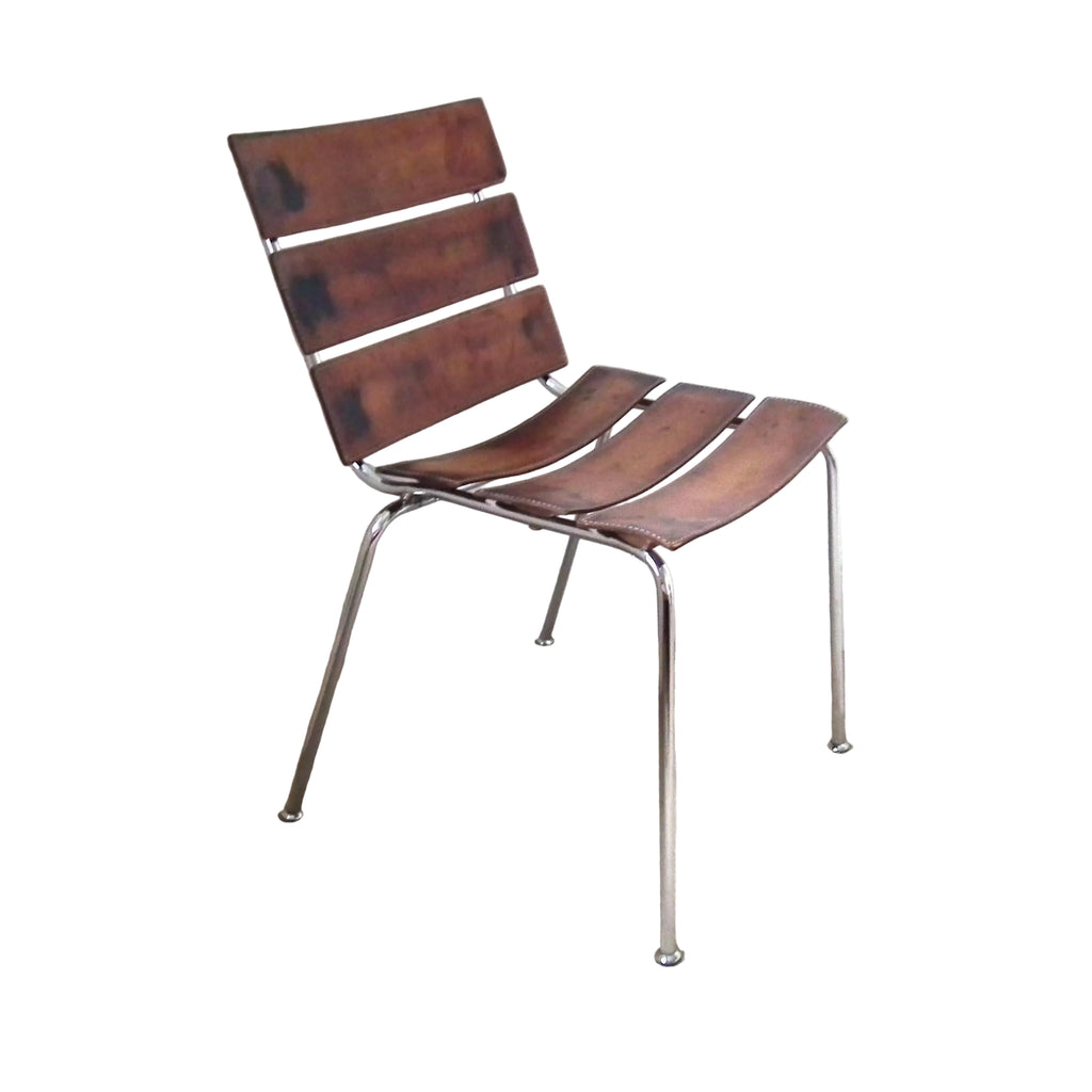 Giancarlo Vegni Fasem Stripe Chair – Italian Leather Chrome, Vintage Mid Century Modern