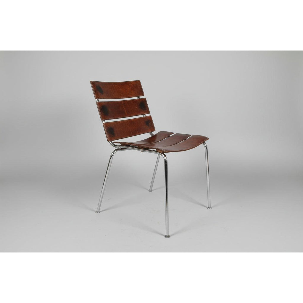 Giancarlo Vegni Fasem Stripe Chair – Italian Leather Chrome, Vintage Mid Century Modern