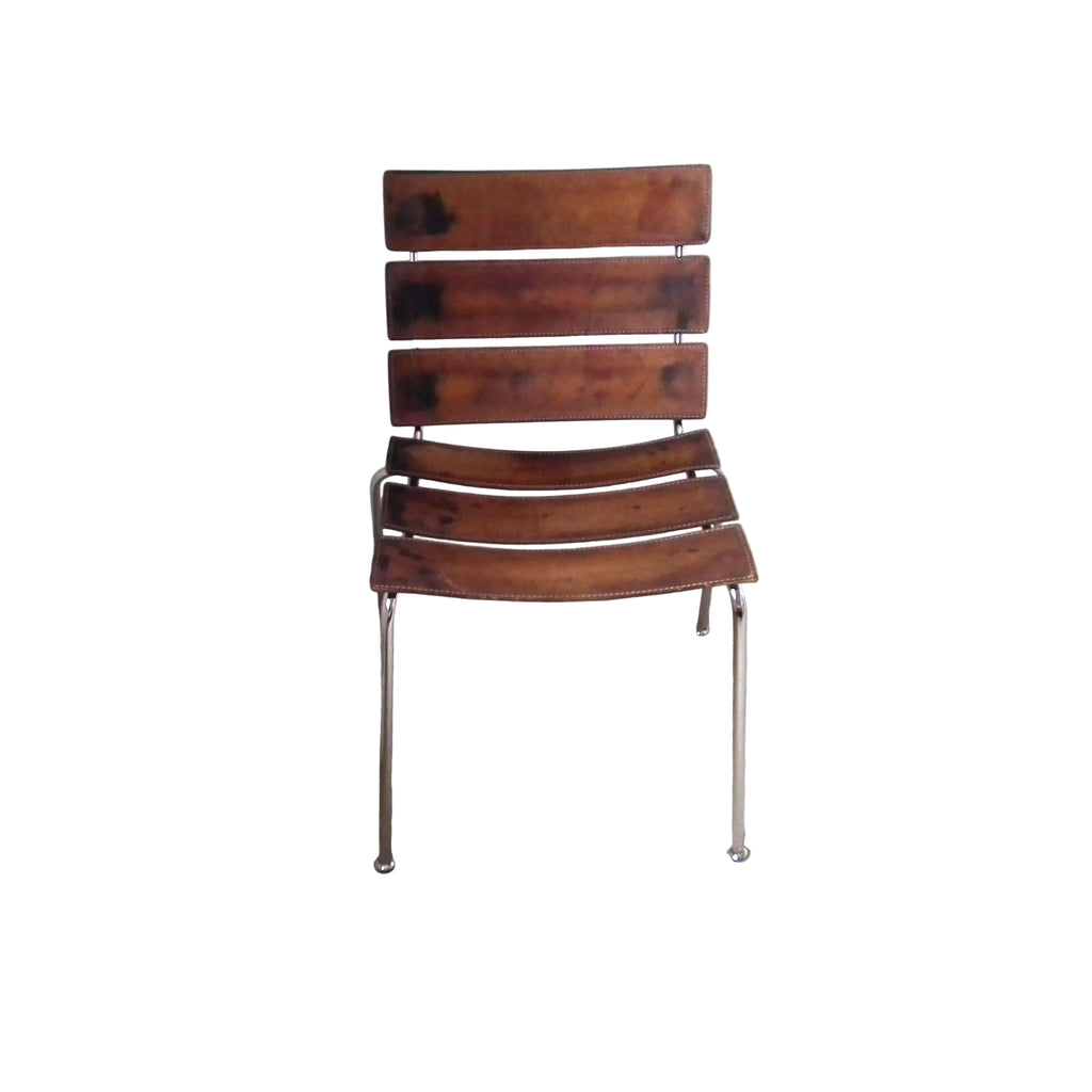 Giancarlo Vegni Fasem Stripe Chair – Italian Leather Chrome, Vintage Mid Century Modern