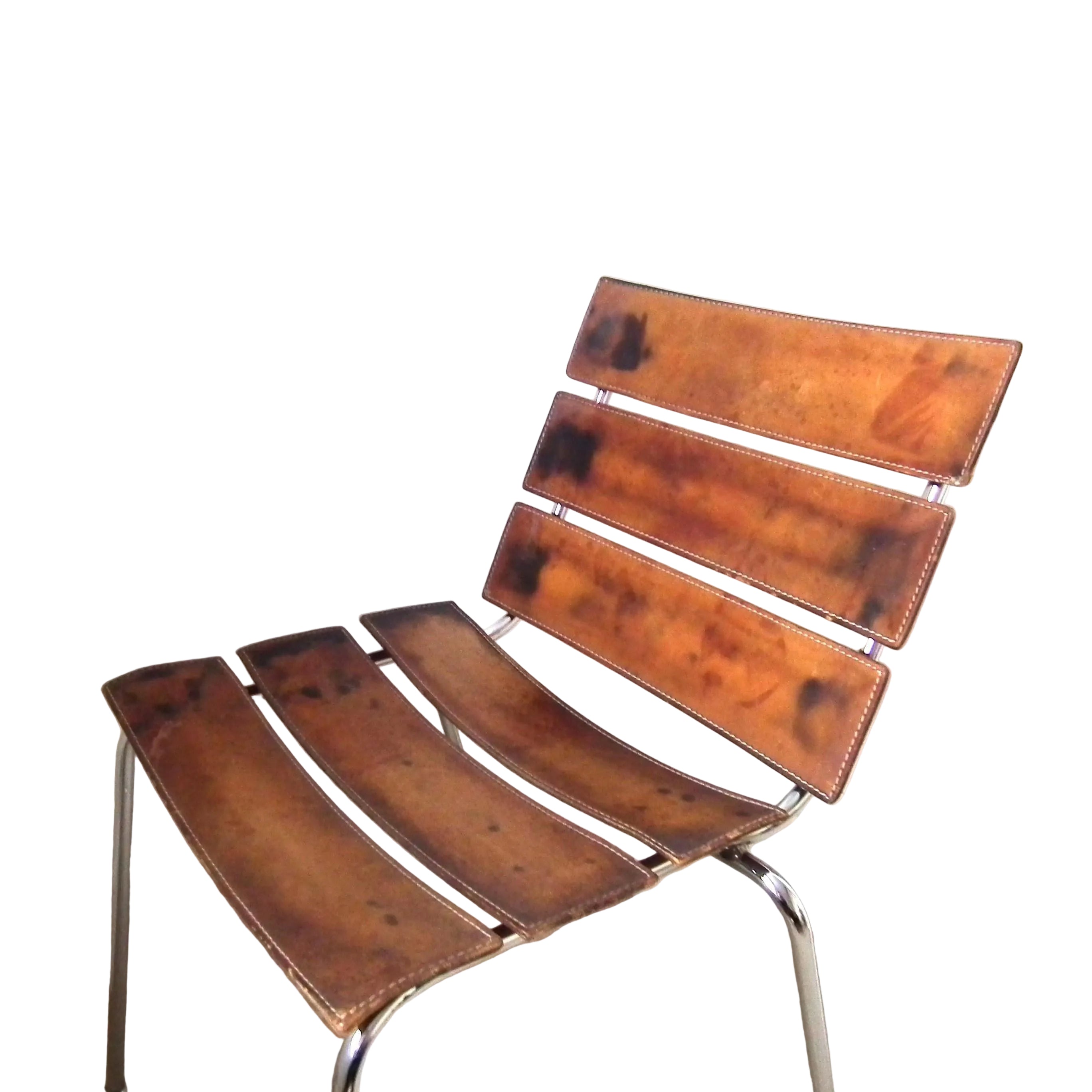 Giancarlo Vegni Fasem Stripe Chair – Italian Leather Chrome, Vintage Mid Century Modern