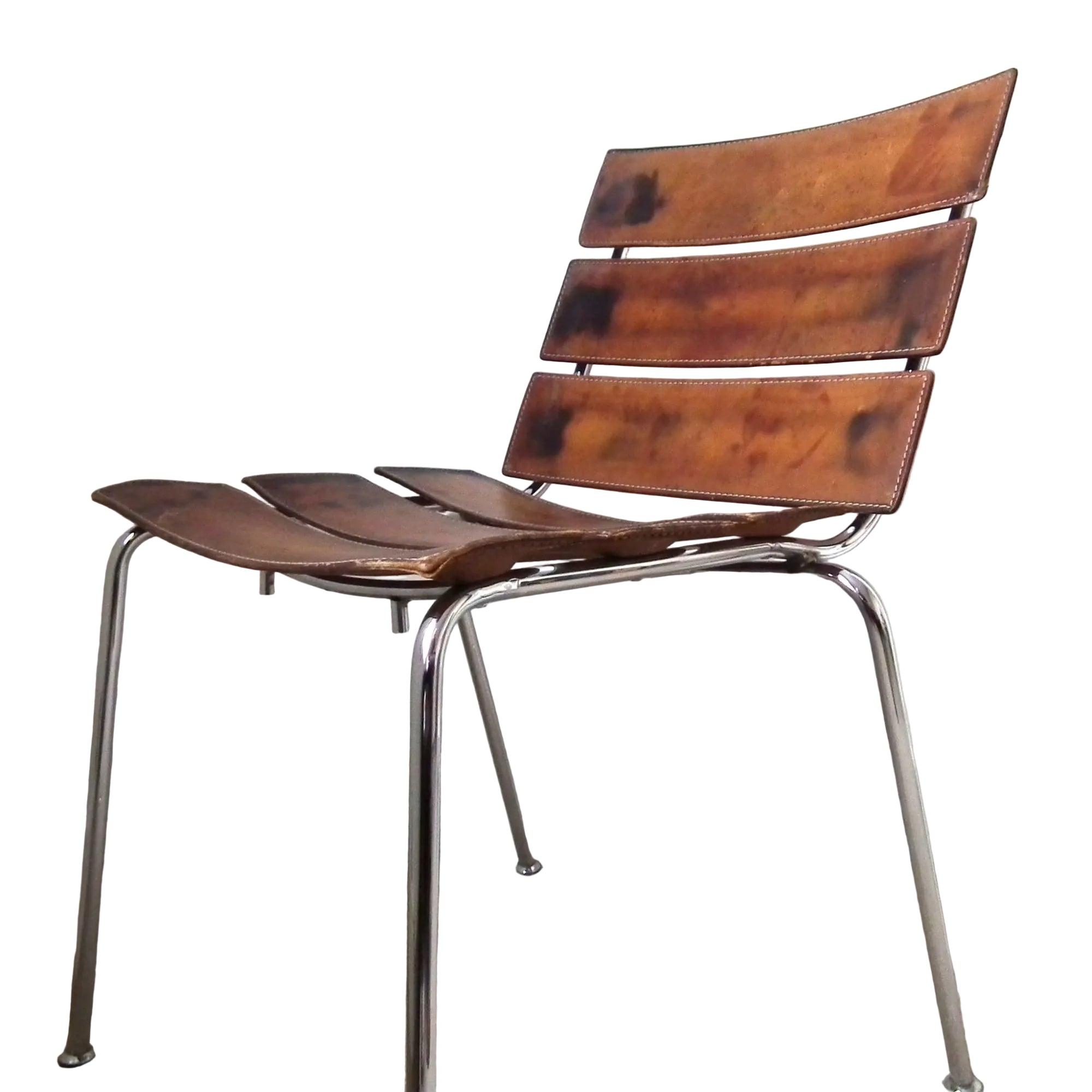 Giancarlo Vegni Fasem Stripe Chair – Italian Leather Chrome, Vintage Mid Century Modern