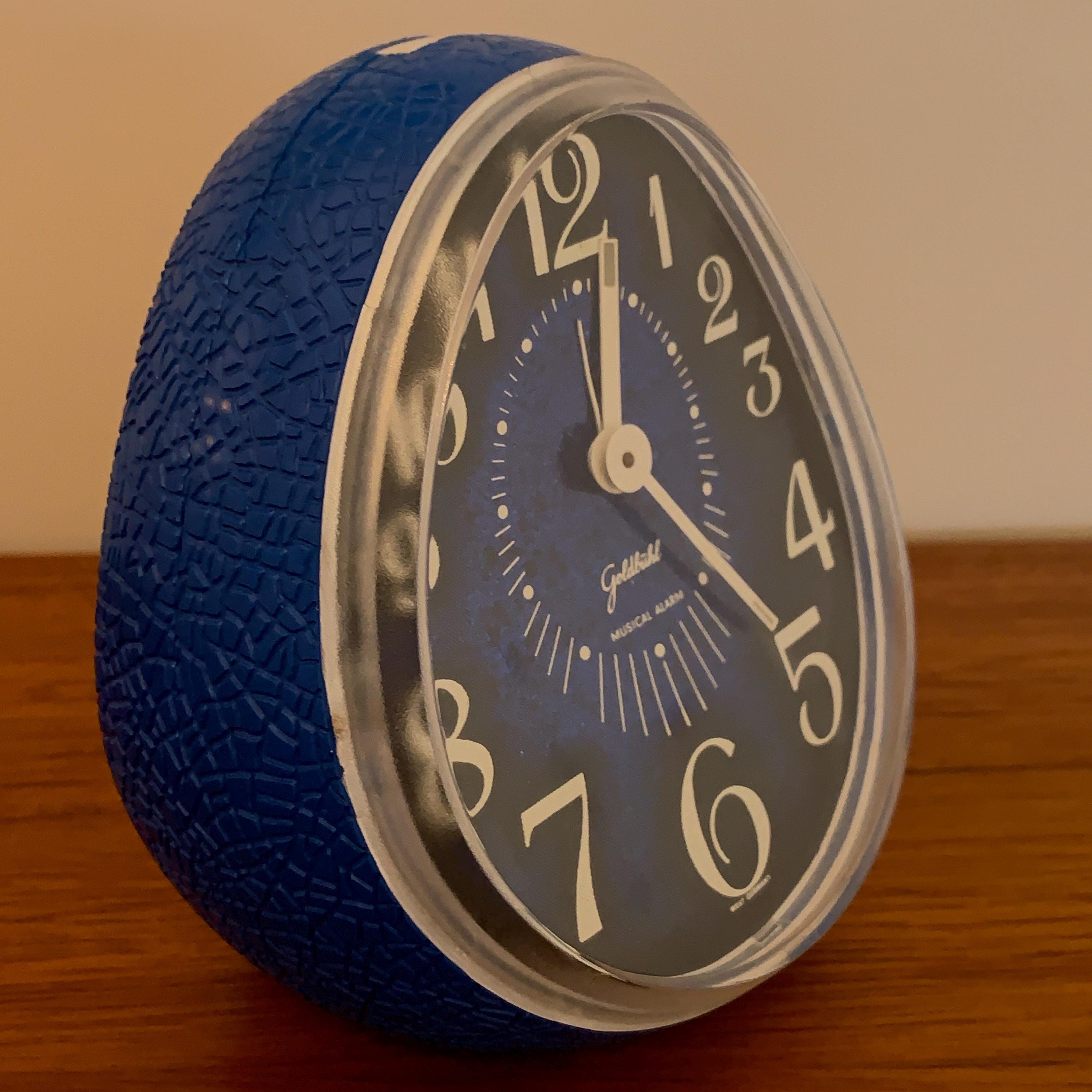 Goldbühl Musical Alarm Clock – Cobalt Blue Glitter Dial, Egg, West Germany 1960s/70s