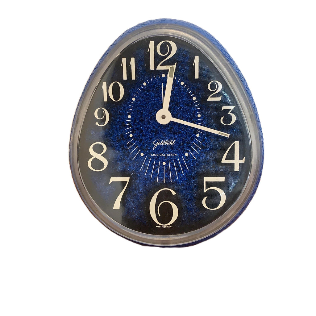 Goldbühl Musical Alarm Clock – Cobalt Blue Glitter Dial, Egg, West Germany 1960s/70s