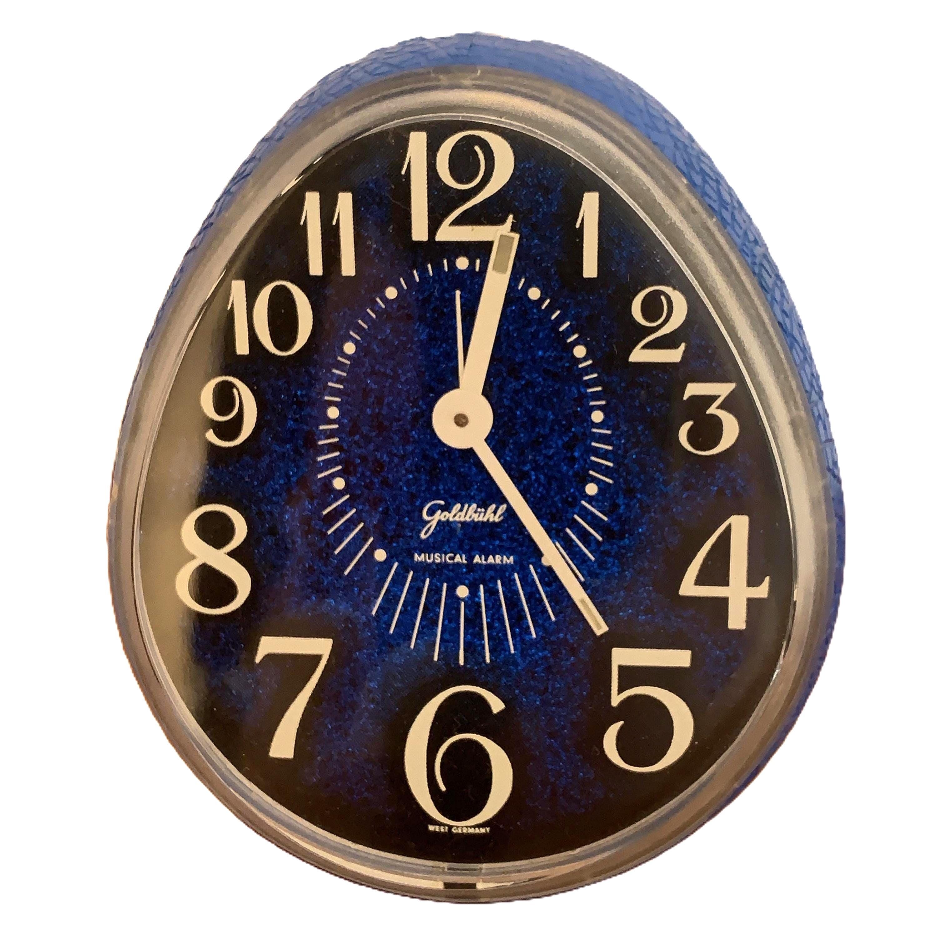 Goldbühl Musical Alarm Clock – Cobalt Blue Glitter Dial, Egg, West Germany 1960s/70s