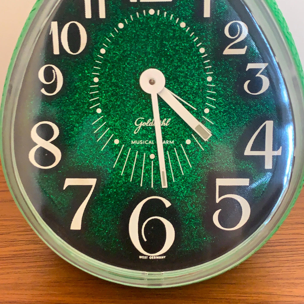 Goldbühl Musical Alarm Clock – Emerald Green Glitter Dial, West Germany 1960s/70s
