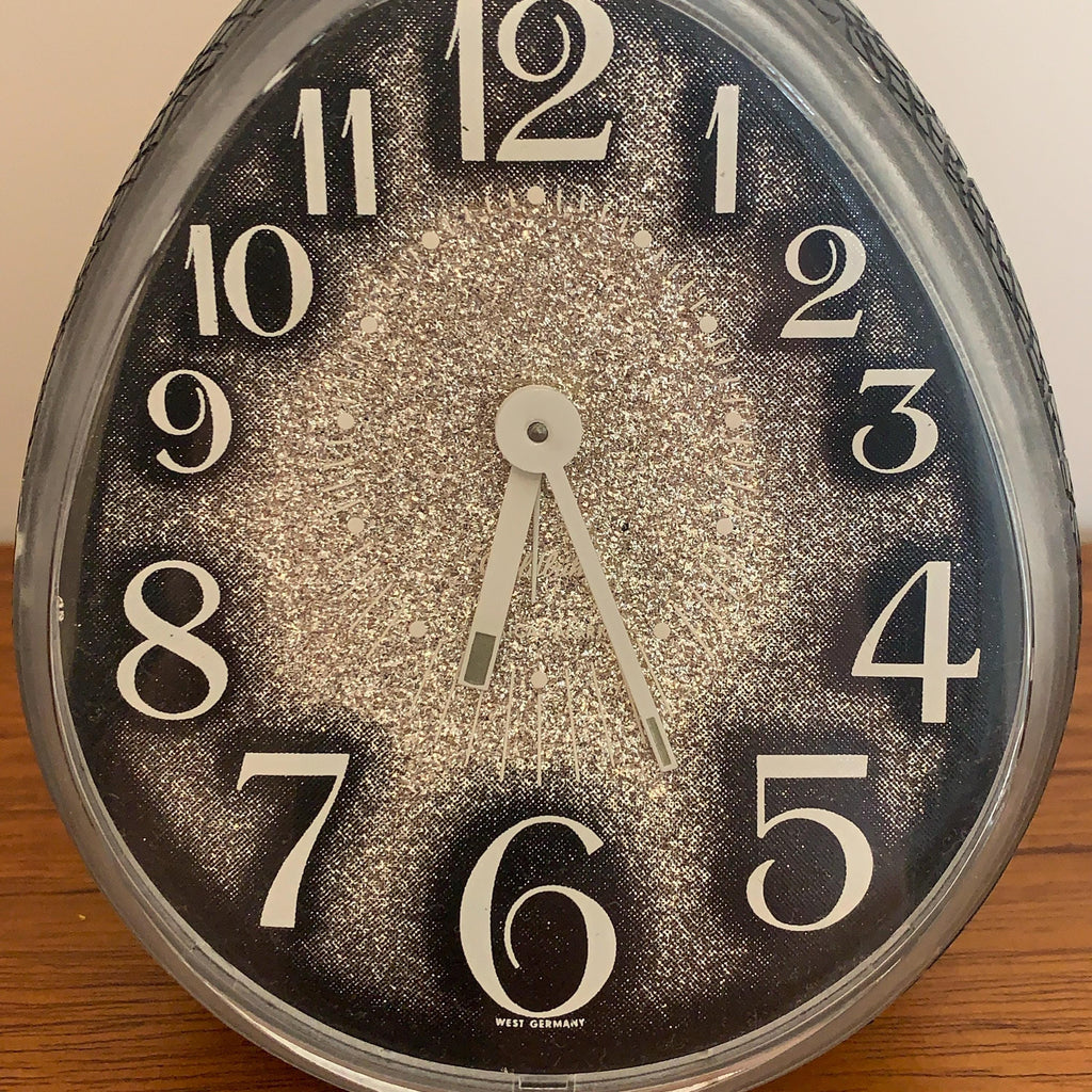 Goldbühl Musical Alarm Clock – Silver Glitter Dial, Black Egg, West Germany 1960s/70s